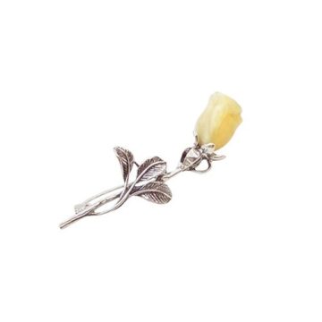 Silver Flower (925) Brooch with Amber Stones B4016.1