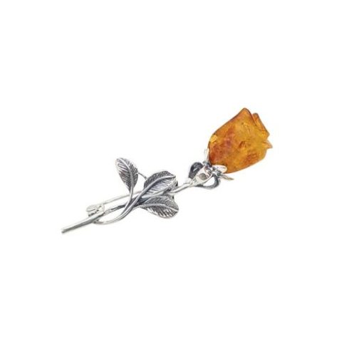 Amber Flower Silver (925) Brooch B4016.2