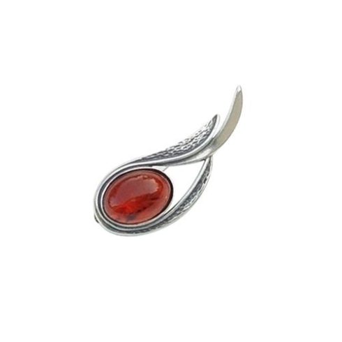 Silver (925) Brooch with Amber Stone B4040