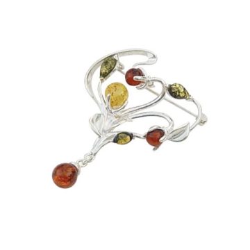 Silver (925) Brooch with Amber Stone B4055