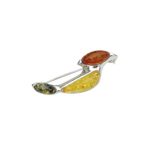 Silver (925) Brooch with Amber Stone B4135