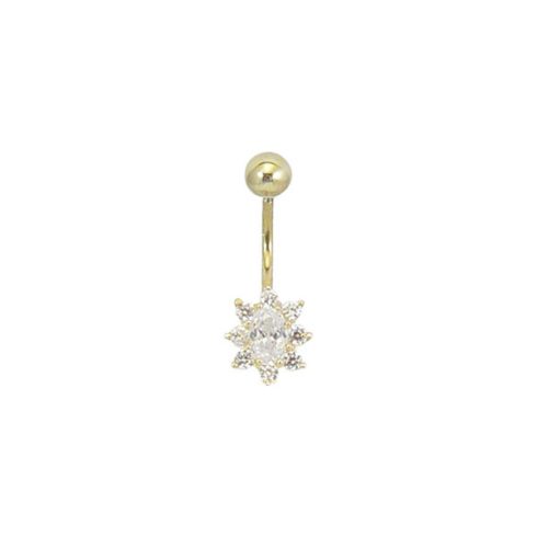 Gold Belly Button Ring with WhiteCZ Stones