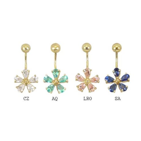 Gold Belly Button Ring with CZ Stones - Petals BG13