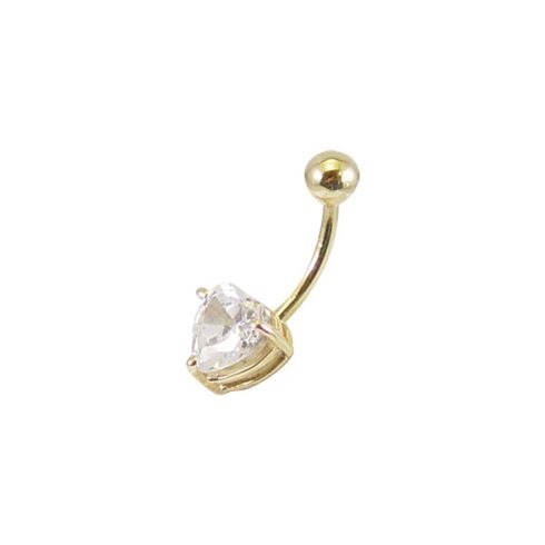 Gold Navel Piercing with Heart Shaped CZ - Yelow, White, or Rose Gold 14K