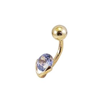 Gold Navel Piercing with Round Shaped CZ - Yelow, White, or Rose Gold 14K