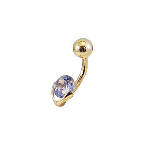Gold Navel Piercing with Round Shaped CZ - Yelow, White, or Rose Gold 14K
