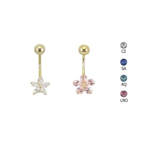 Gold Belly Button Ring with CZ Stones - Flower BG32A
