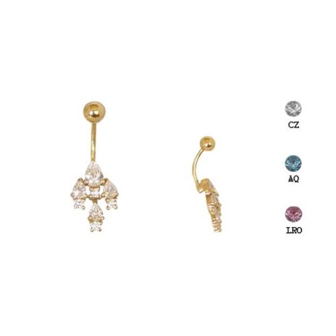 Gold Belly Button Ring with CZ Stones BG44