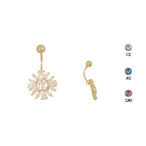 Gold Belly Button Ring with CZ Stones BG45