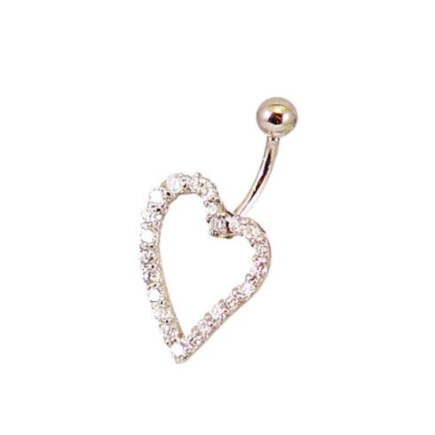 Asymmetrical Heart Gold Belly Button Ring with CZ Stones BG48