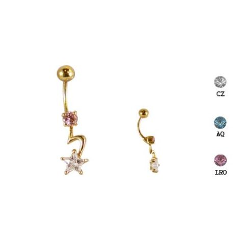 Gold Belly Button Ring with CZ Stones BG50
