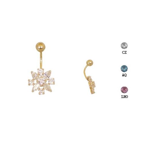 Gold Belly Button Ring with CZ Stones BG52A