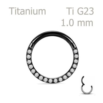ClarityTi Noir Slim – 1,0 mm-es fekete titán karika finom CNC foglalású cirkónia kősorral