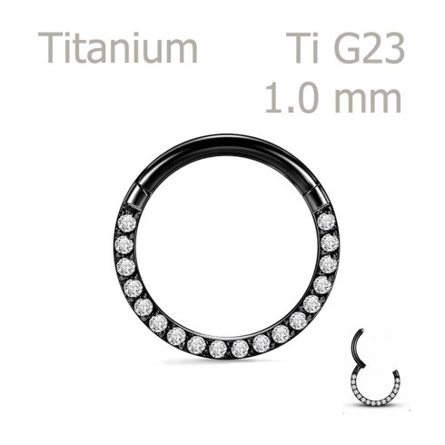 ClarityTi Noir Slim – 1,0 mm-es fekete titán karika finom CNC foglalású cirkónia kősorral
