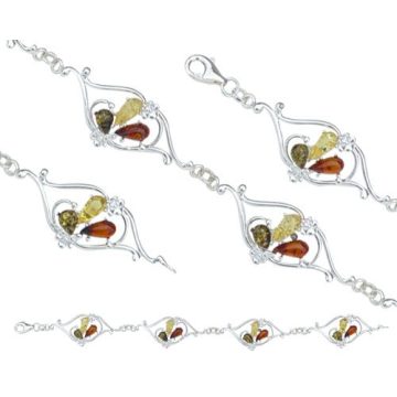 Silver (925) Bracelet with Amber Stones BRA2094