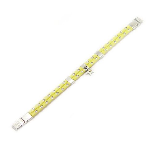 Yellow Leather Bracelet for Women with Stainless Steel Decoration BRD001PG