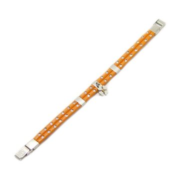   Orange Leather Bracelet for Women with Stainless Steel Decoration BRD001PJ