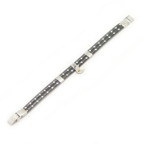 Black Leather Bracelet for Women with Stainless Steel Decoration BRD001PN