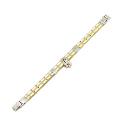 Gold Coloured Leather Bracelet for Women with Stainless Steel Decoration BRD001PO