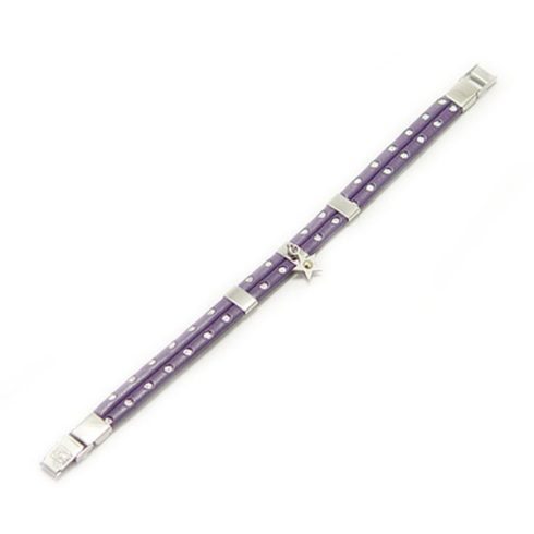 Purple Leather Bracelet for Women with Stainless Steel Decoration BRD001PV