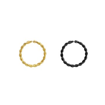 PVD Black and Gold Thin Twisted Seamless Ring BSRNNW