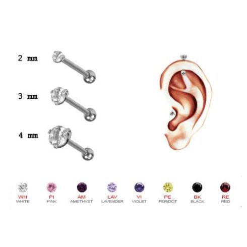Tragus Barbell with Round Cubic Zirconia BTRZ-RD