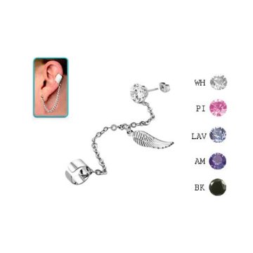 Helix Clip with Chain, 6 mm Cubic Zirconia and Wing CTERDL11