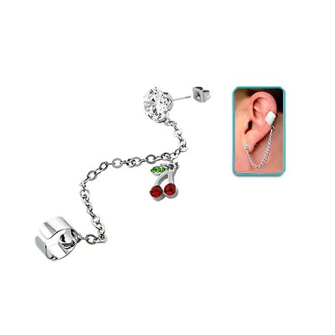 Láncos fülgyűrű köves fülbevalóval, cseresznye medállal CTERDL2
