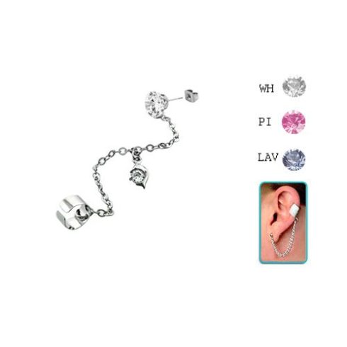 Helix clip with chain, cubic zirconia and dolphin CTERDL4-1