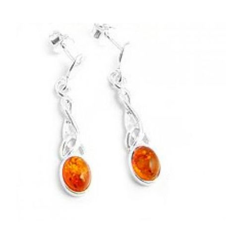 Silver Earring with Amber Stones E8007