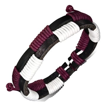 Brown & White Wrap Rope Leather Bracelet FBKS739