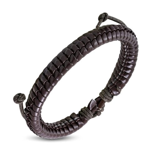 Ribbed Wrap Rope Adjustable Brown Leather Bracelet FBKS801