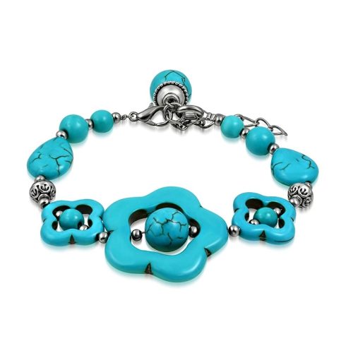 Turquoise Flower and Star Bali Bead Design Bracelet FBLS070