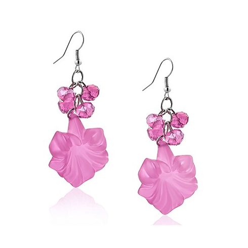 Pink Bead Flower Charm Fashion Earrings FEHS184