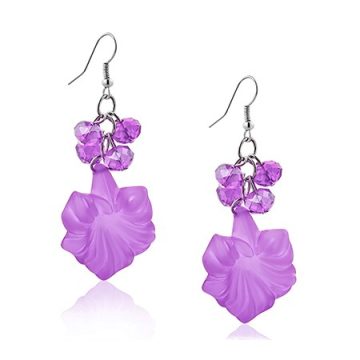 Purple/ Violet Bead Flower Charm Fashion Earrings FEHS187