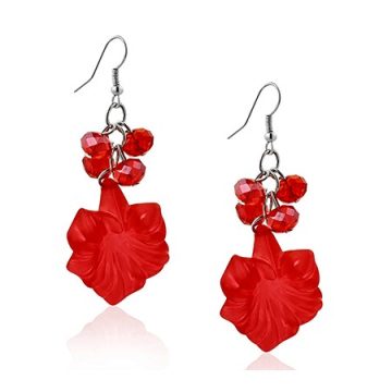 Maroon Red Bead Flower Charm Fashion Earrings FEHS187