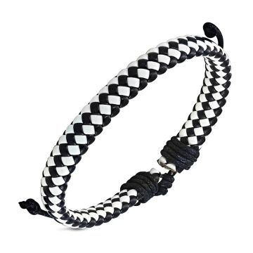 Ribbed Wrap Rope Black & White Leather Bracelet FWLS973