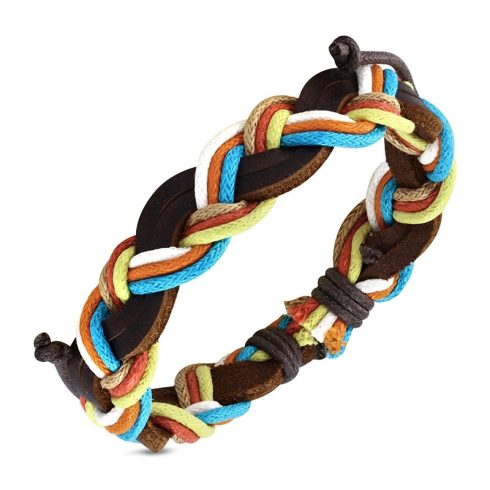 Multi Colour Wrap Rope Braided  Brown Leather Bracelet FWLS986
