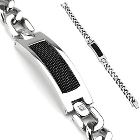 Steel  with Black Chain Plate Bracelet HBC3026