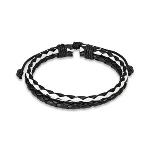 Black & white braided leather bracelet HBL0052