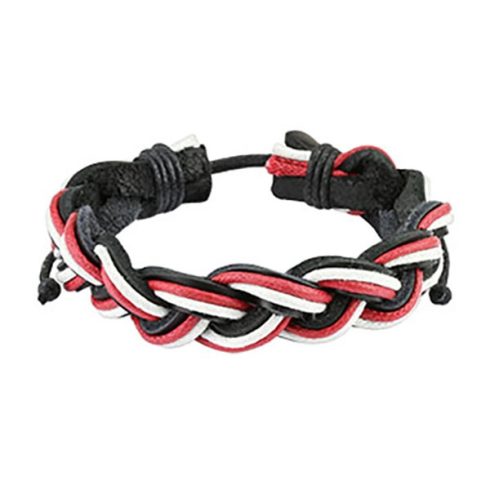 Black leather bracelet with red & white stripes HBL0108