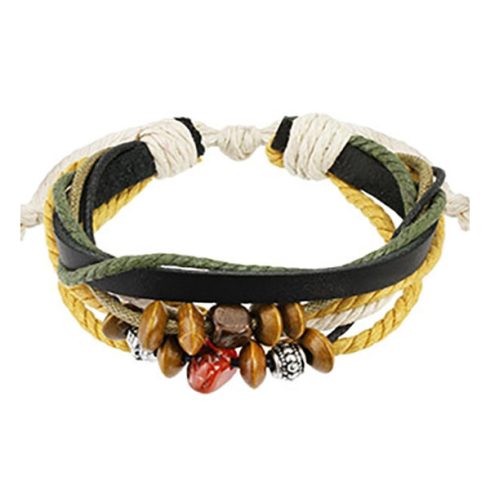 Black leather three tone braided bracelet HBL0162