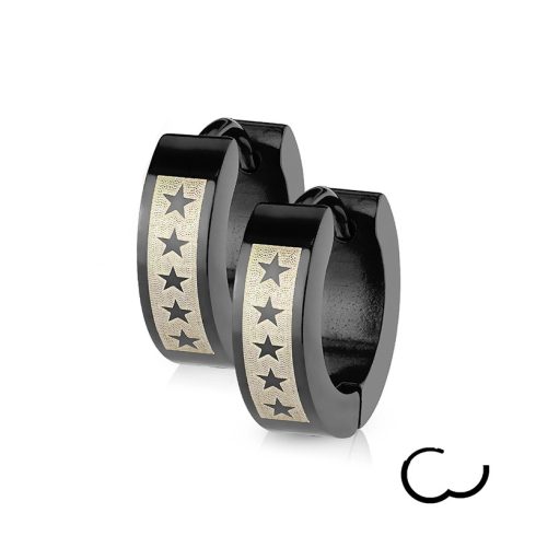 Black Hinged Stainless Steel Earrings - Stars HES13