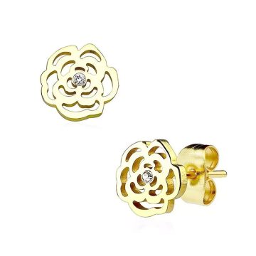 Crystal Gold-Colored Rose - Stainless Steel Earrings HES51GD