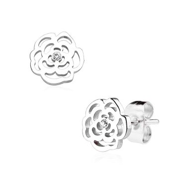   Steel Rose with Crystal - Stainless Steel Earring Studs HES51ST