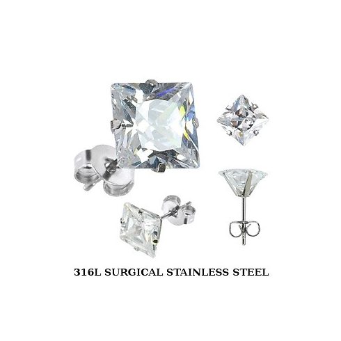 Stainless Steel Stud Earring with Square CZ HESQ