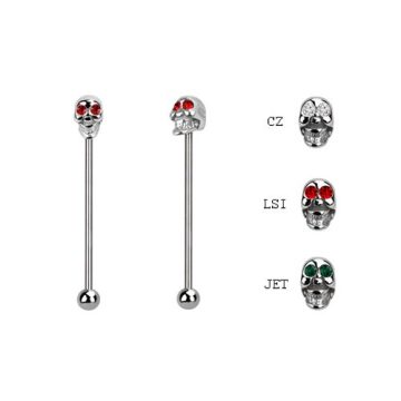   Industrial Barbell with Casted Surgical Steel Skull with Crystal Eyes HINDCS