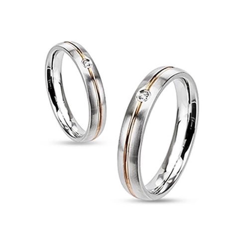 Steel Rose Gold IP Striped with CZ Ring HRM-2127