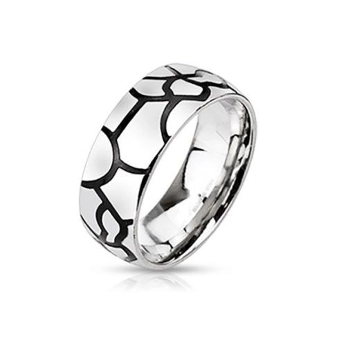 Steel Craqueline Striped Dome Band Ring HRM-2183