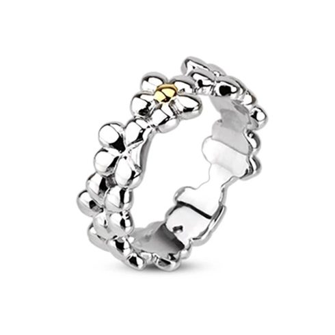 Steel Gold IP Multi Flower Ring HRM-2379